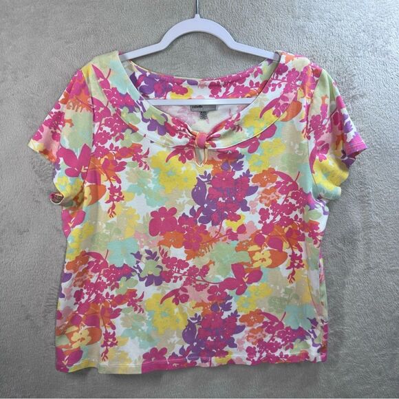 Rafaella Limited Edition Colorful Short‎ Sleeve Tropical Floral Boat Neck Top XL - Picture 1 of 6